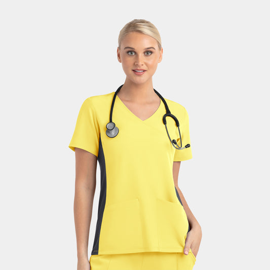 Maevn Matrix Impulse 4520 Women's Mock Wrap Top with Contrast Knit Panels
