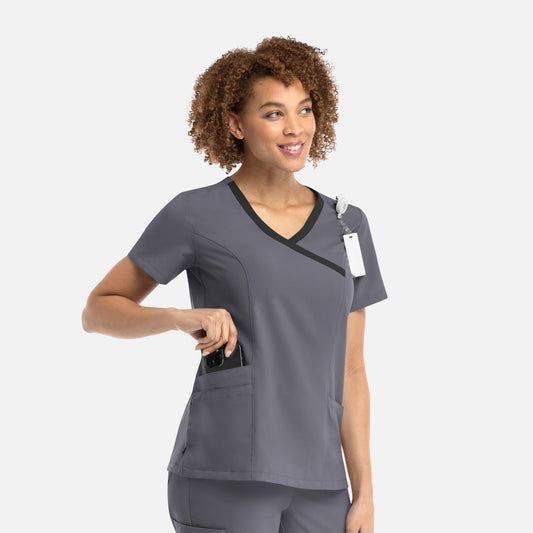 Maevn Momentum 5004 Women's Mock Wrap Top with Contrast Trim