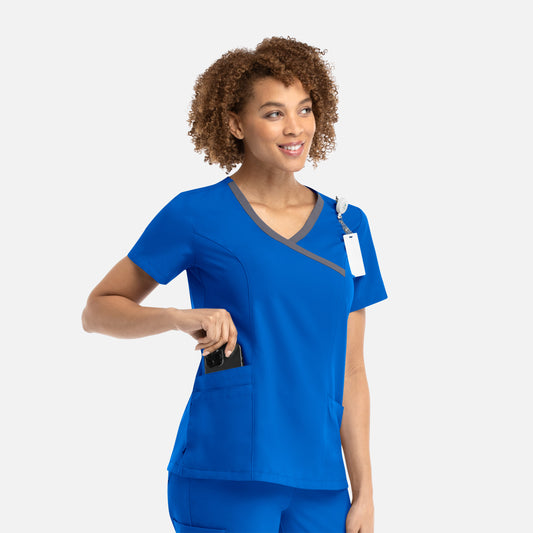 Maevn Momentum 5004 Women's Mock Wrap Top with Contrast Trim
