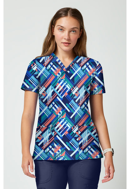 Cherokee Achieve Women's CK00010 2 Pocket Print Top