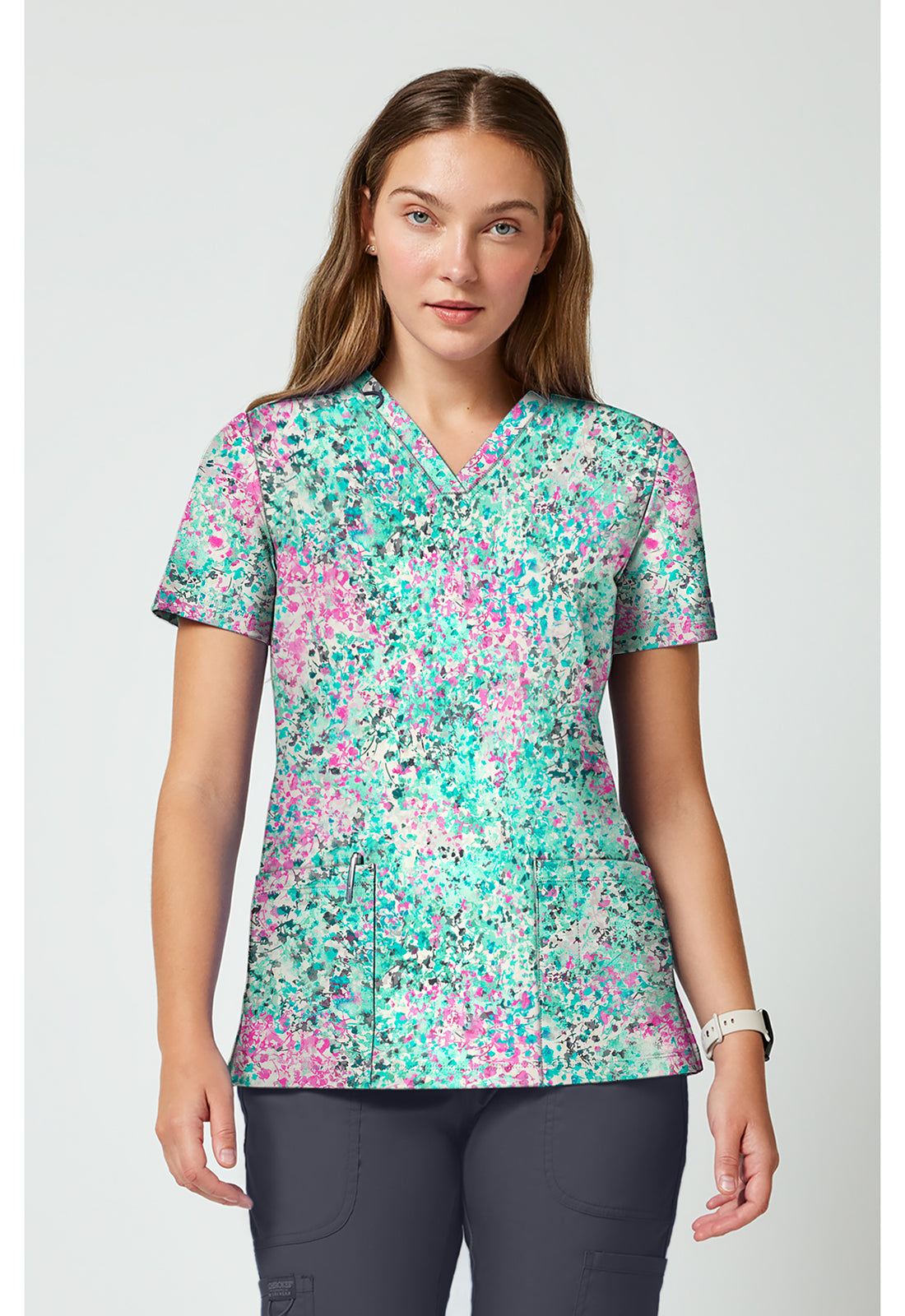 Cherokee Achieve Women's CK00010 2 Pocket Print Top