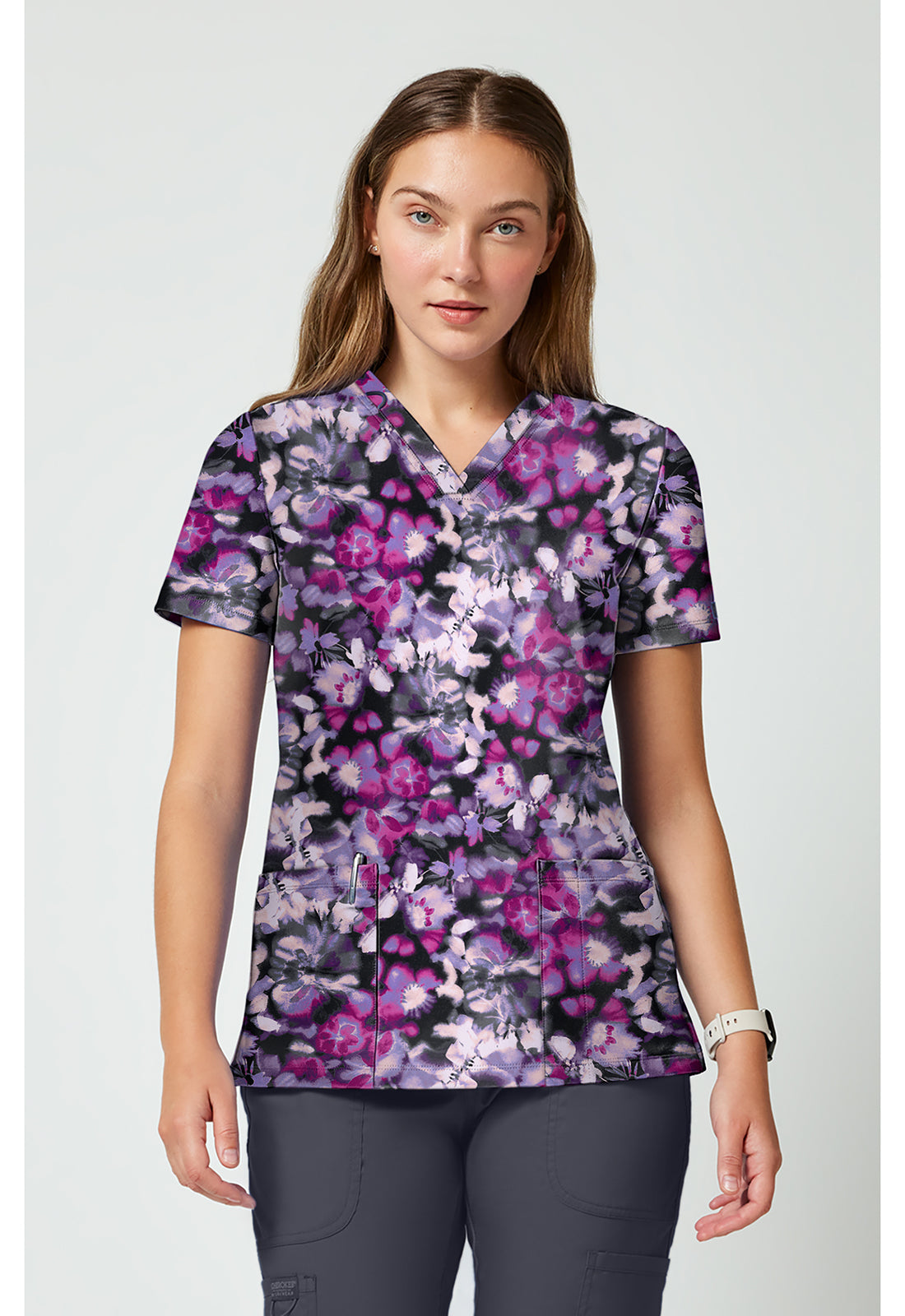 Cherokee Achieve Women's CK00010 2 Pocket Print Top