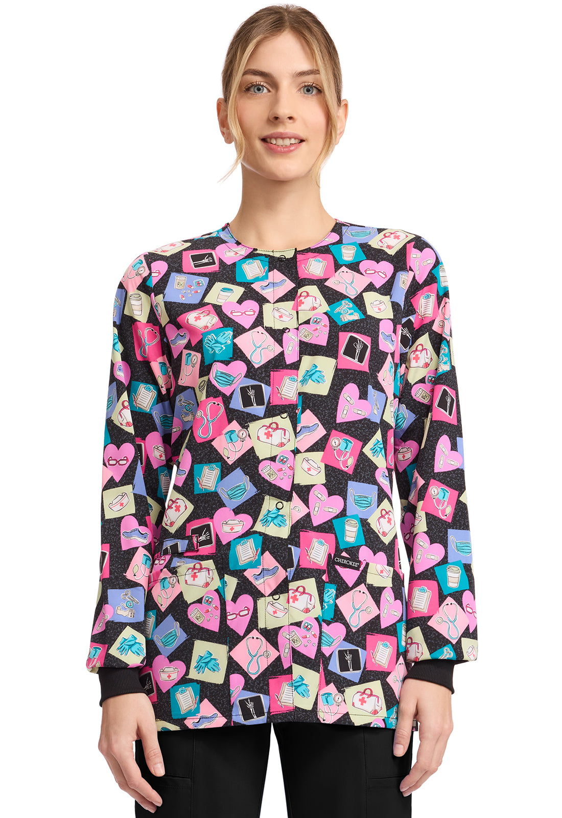 Cherokee Genuine Women's CK321 Snap Front Print Warm-up Jacket