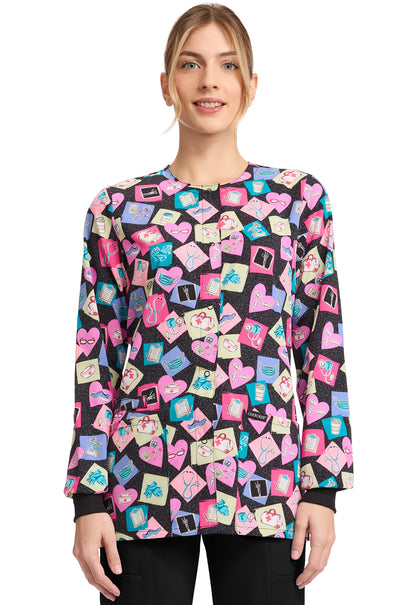 Cherokee Genuine Women's CK321 Snap Front Print Warm-up Jacket