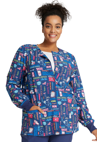 Cherokee Prints Women's CK321 Snap Front Print Warm-up Jacket