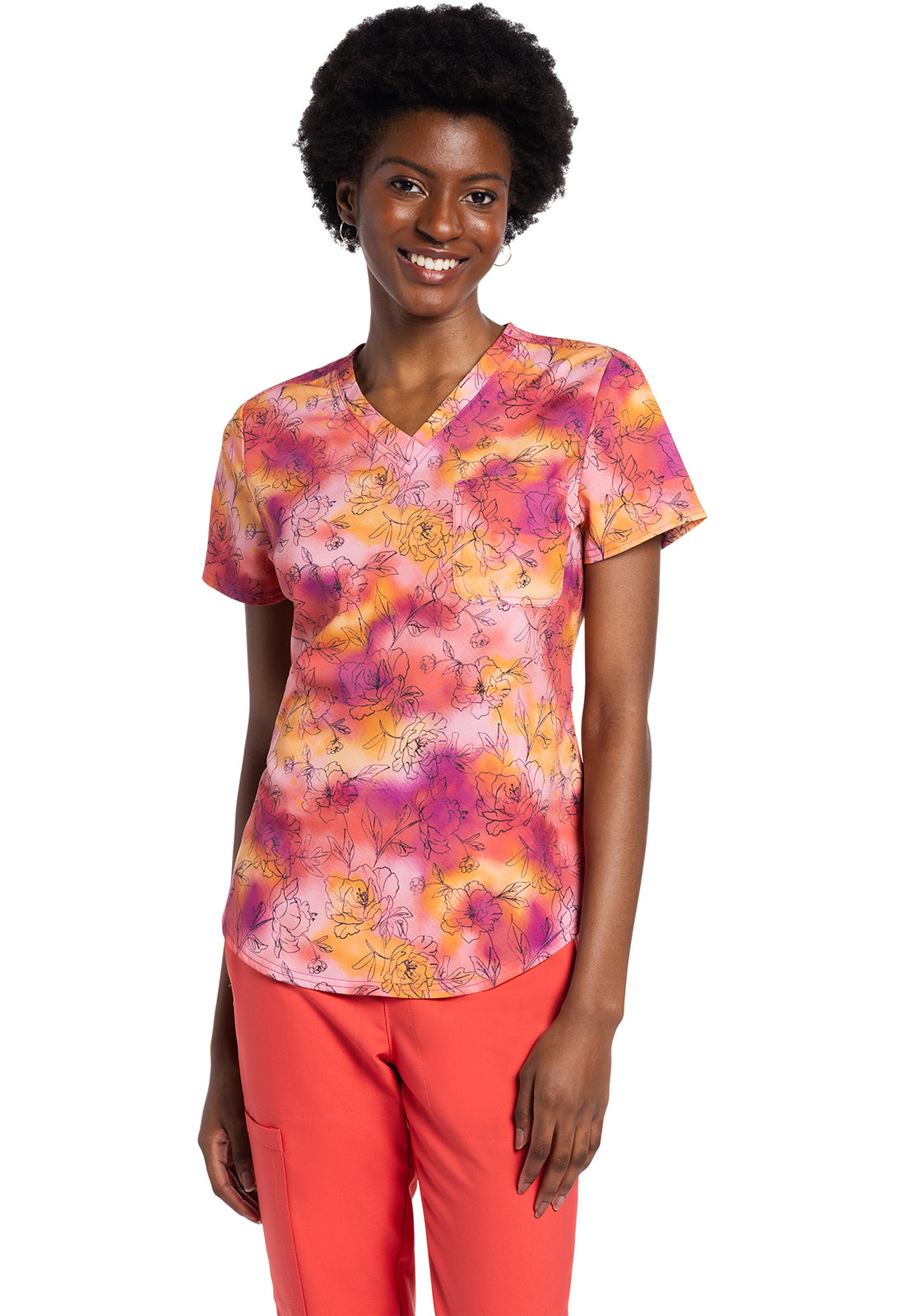 Cherokee Prints Women's CK664 V-Neck Tuckable Print Top
