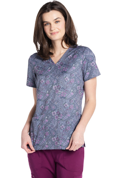 Cherokee Prints Women's CK671 V-Neck Print Top