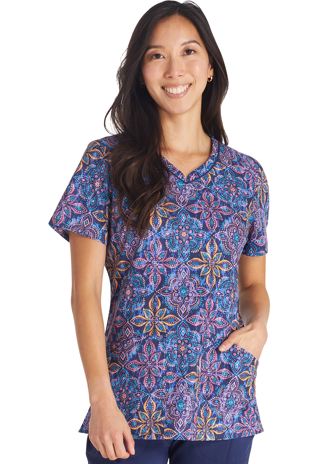 Cherokee Prints Women's CK678 V-Neck Print Top