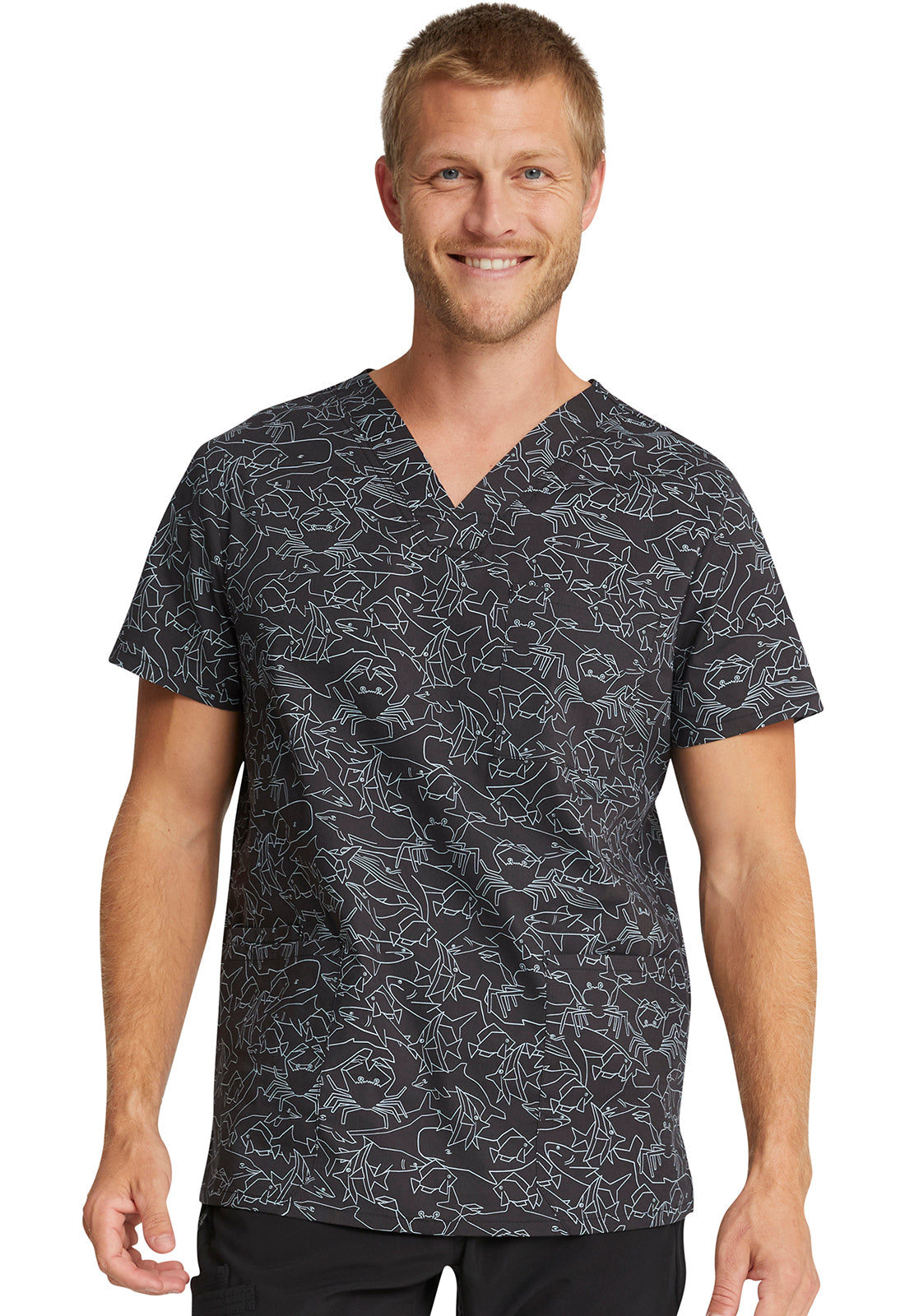 Cherokee Prints Men's CK691 Unisex V-Neck Print Top