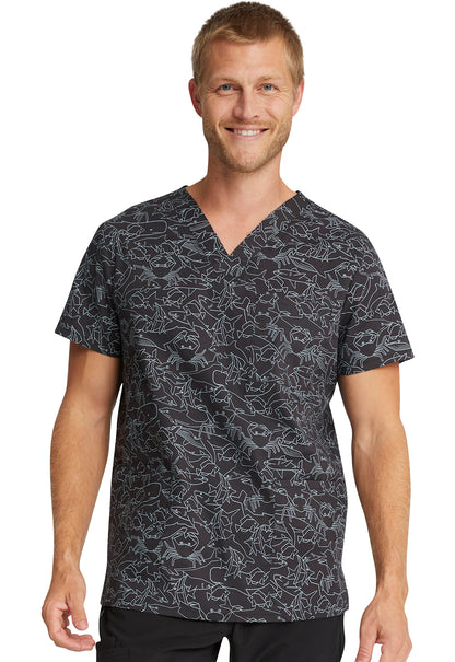 Cherokee Prints Men's CK691 Unisex V-Neck Print Top