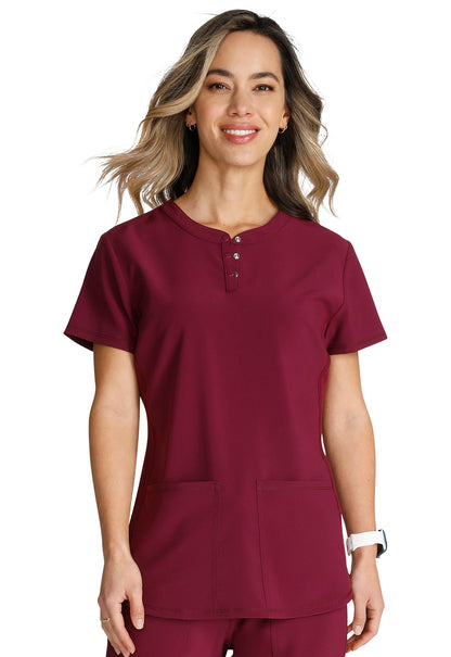 Cherokee Women's CK749A Snap Front Henley Top