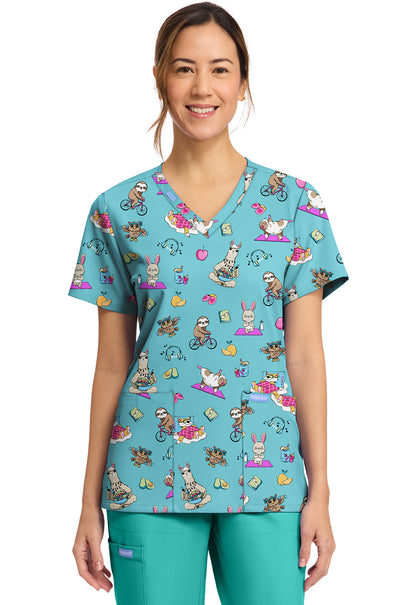 Cherokee Prints Women's CK856  Women's Print V-Neck Top