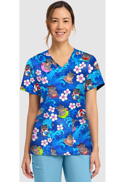 Cherokee Prints Women's CK856  Women's Print V-Neck Top