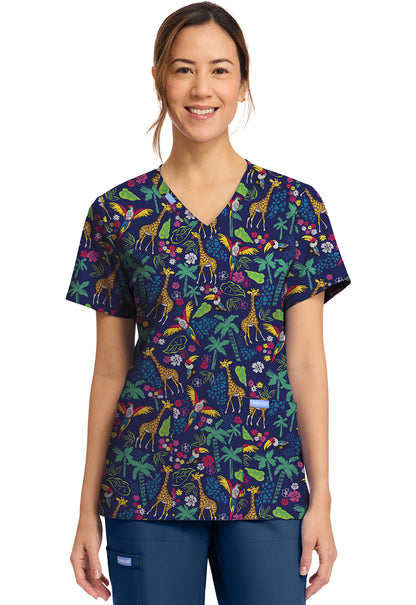 Cherokee Prints Women's CK856  Women's Print V-Neck Top