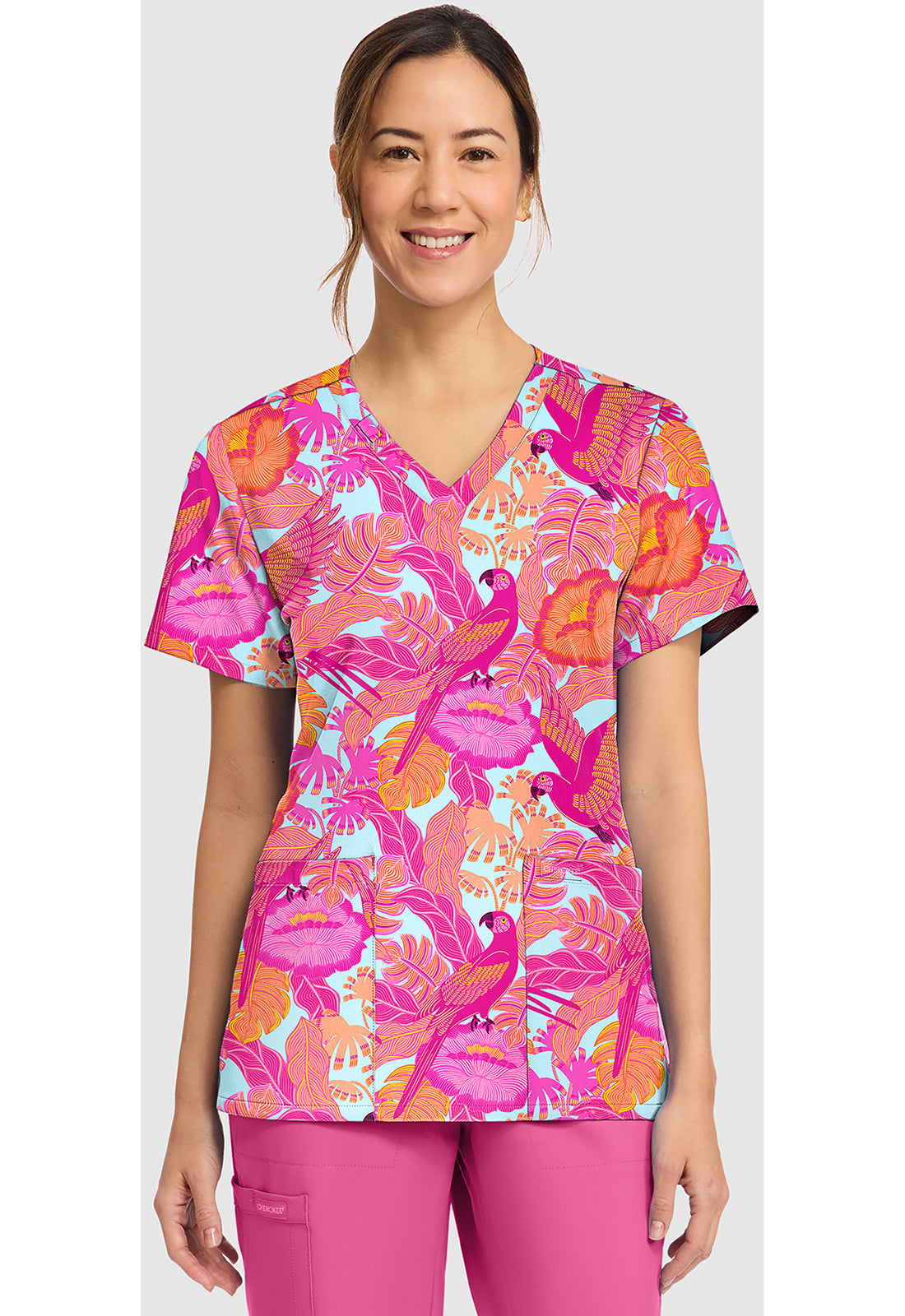 Cherokee Prints Women's CK856  Women's Print V-Neck Top