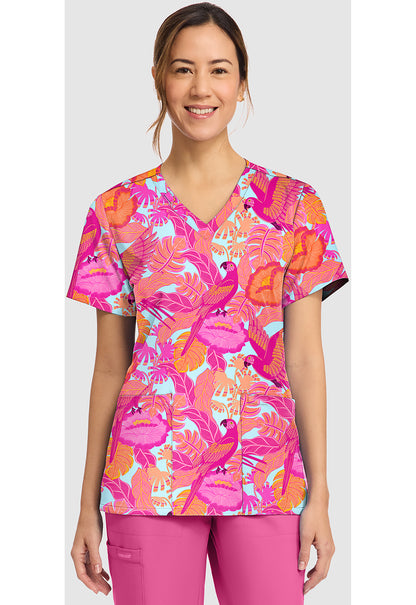 Cherokee Prints Women's CK856  Women's Print V-Neck Top