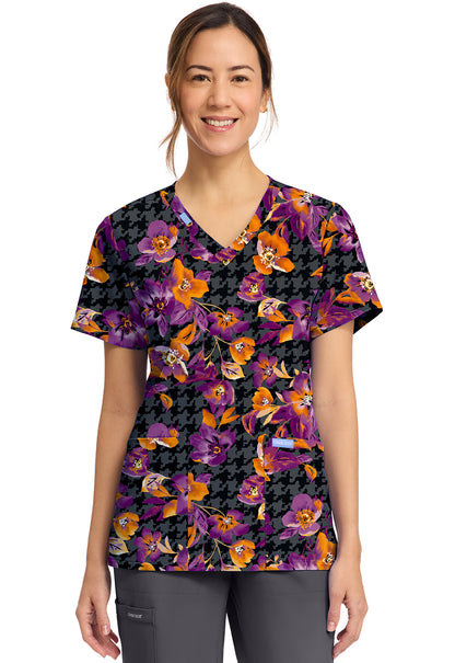 Cherokee Prints Women's CK856  Women's Print V-Neck Top