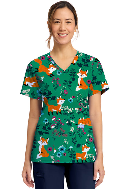 Cherokee Prints Women's CK856  Women's Print V-Neck Top