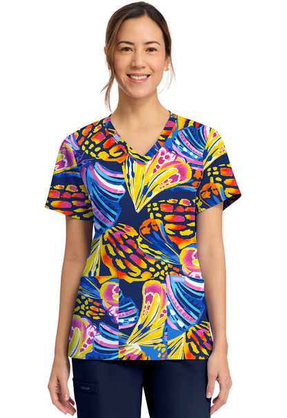 Cherokee Prints Women's CK856  Women's Print V-Neck Top