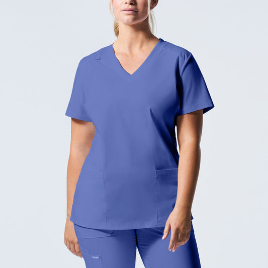 Blusa médica con cuello en V y tres bolsillos para mujer Landau ProFlex LT105 en talla grande