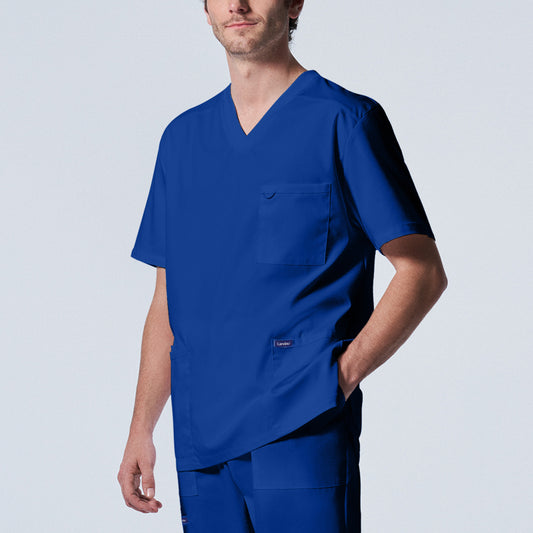 Camiseta médica Landau ProFlex LT109 con 4 bolsillos y cuello en V para hombre