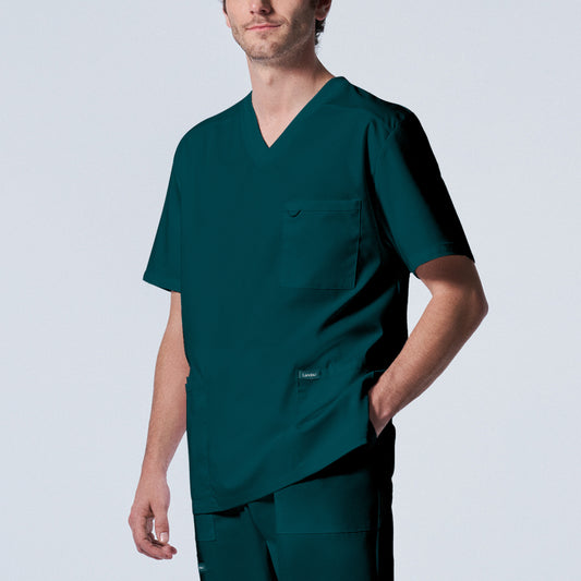 Camiseta médica Landau ProFlex LT109 con 4 bolsillos y cuello en V para hombre