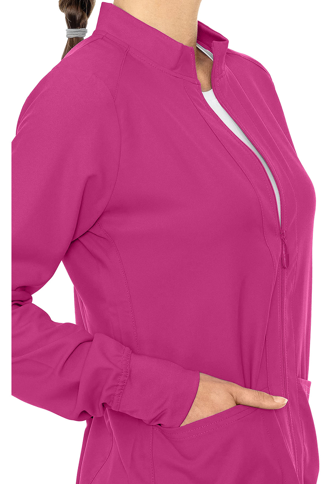 Med Couture Insight Women's MC2660 Zip Front Warm-Up With Shoulder