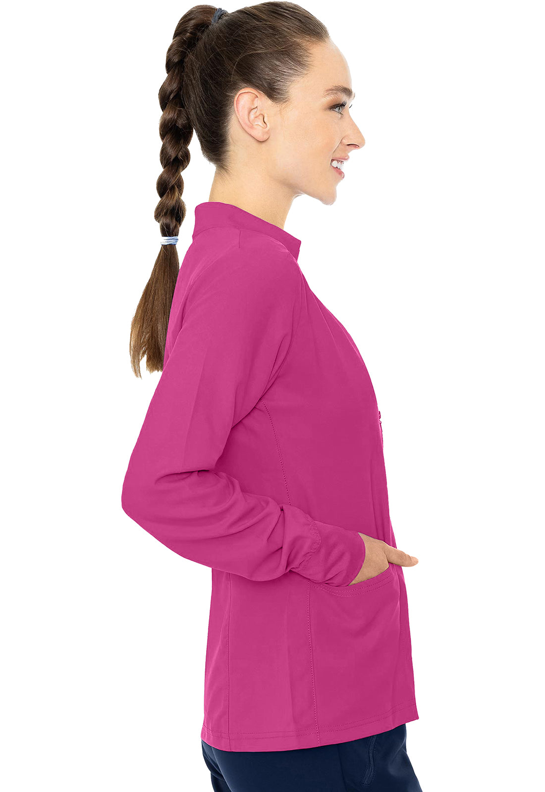Med Couture Insight Women's MC2660 Zip Front Warm-Up With Shoulder