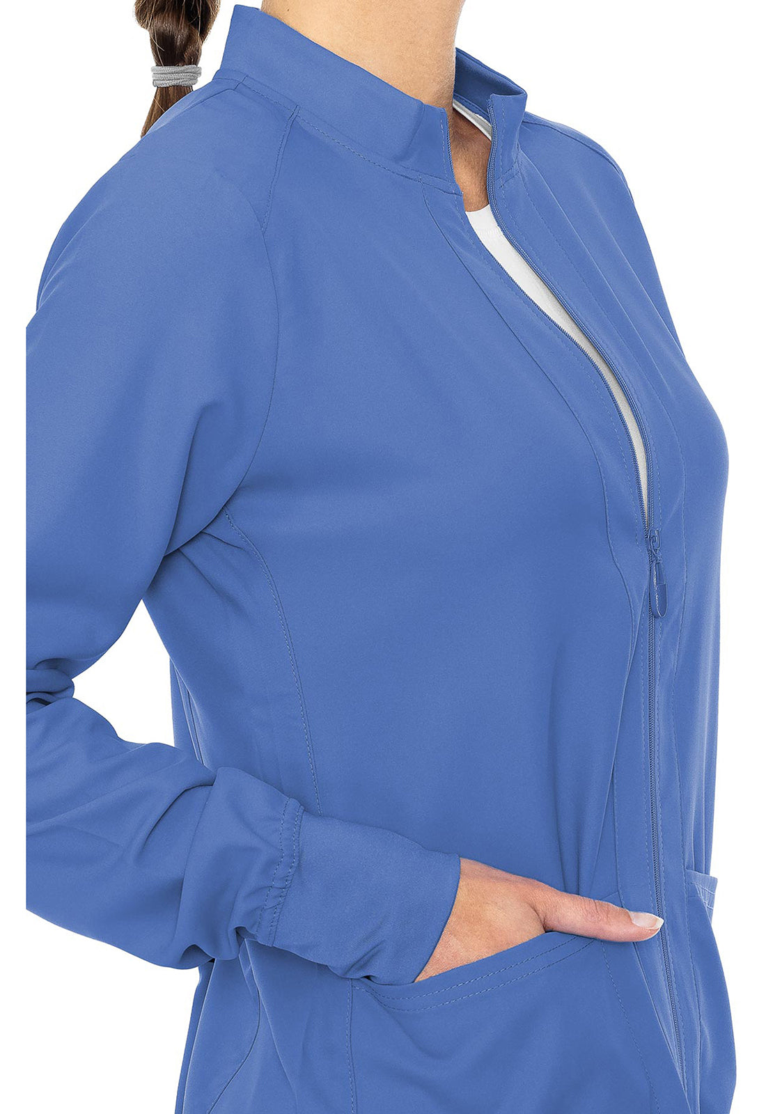 Med Couture Insight Women's MC2660 Zip Front Warm-Up With Shoulder