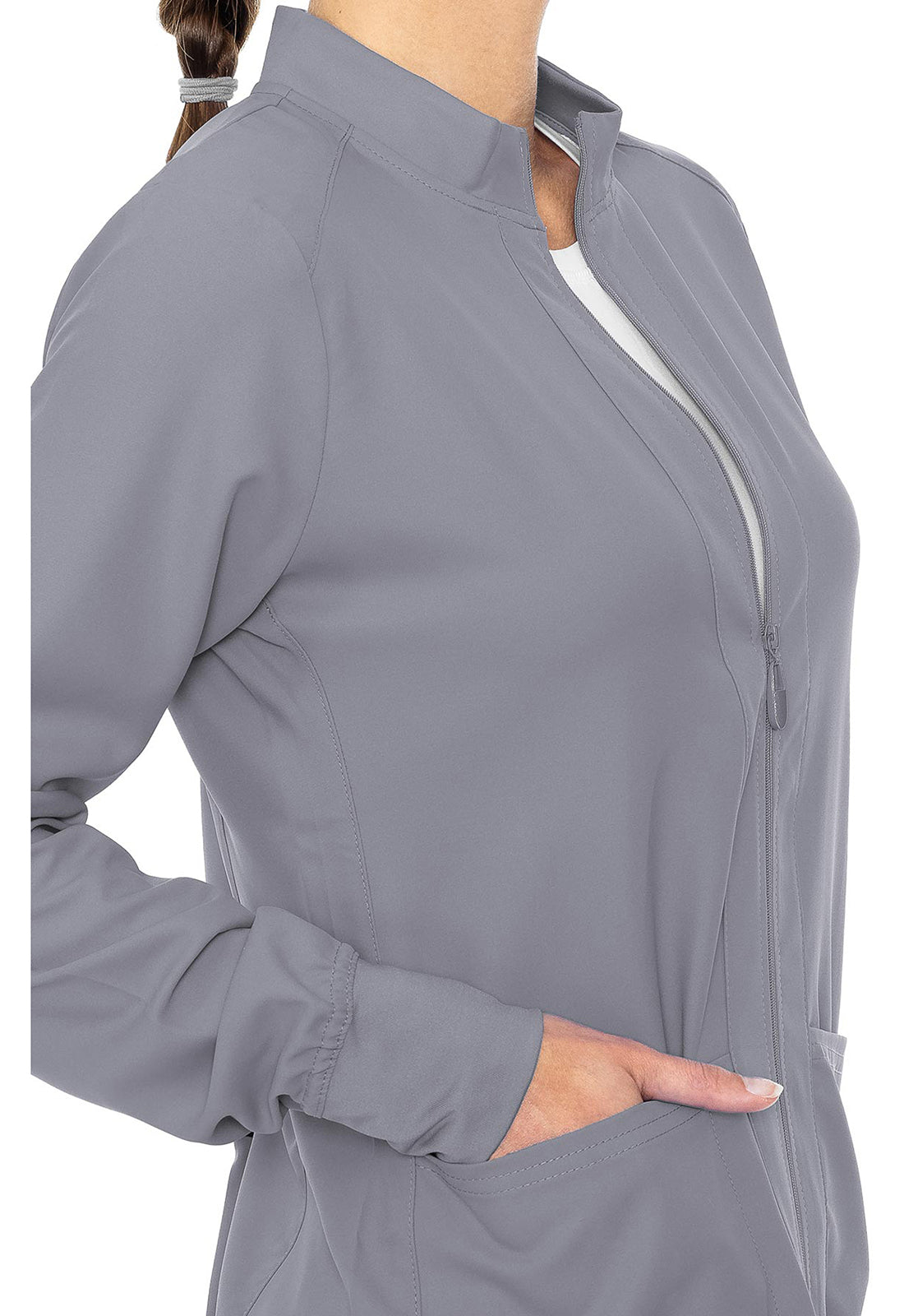 Med Couture Insight Women's MC2660 Zip Front Warm-Up With Shoulder