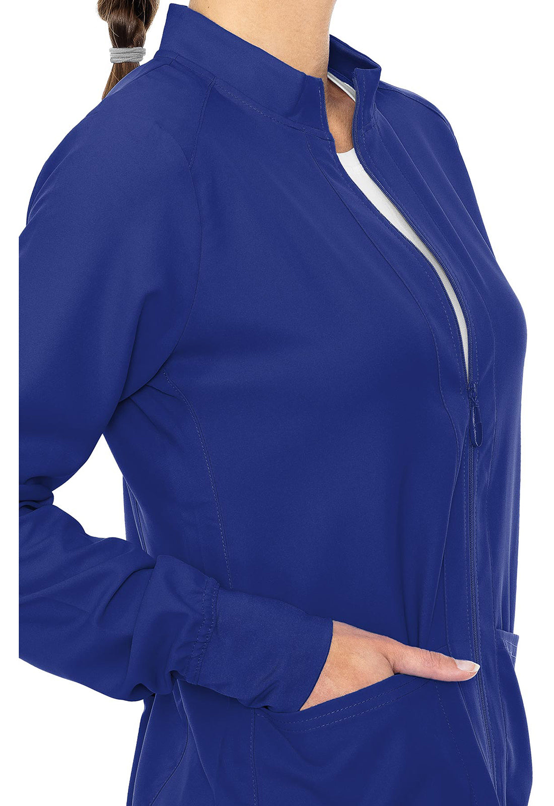 Med Couture Insight Women's MC2660 Zip Front Warm-Up With Shoulder