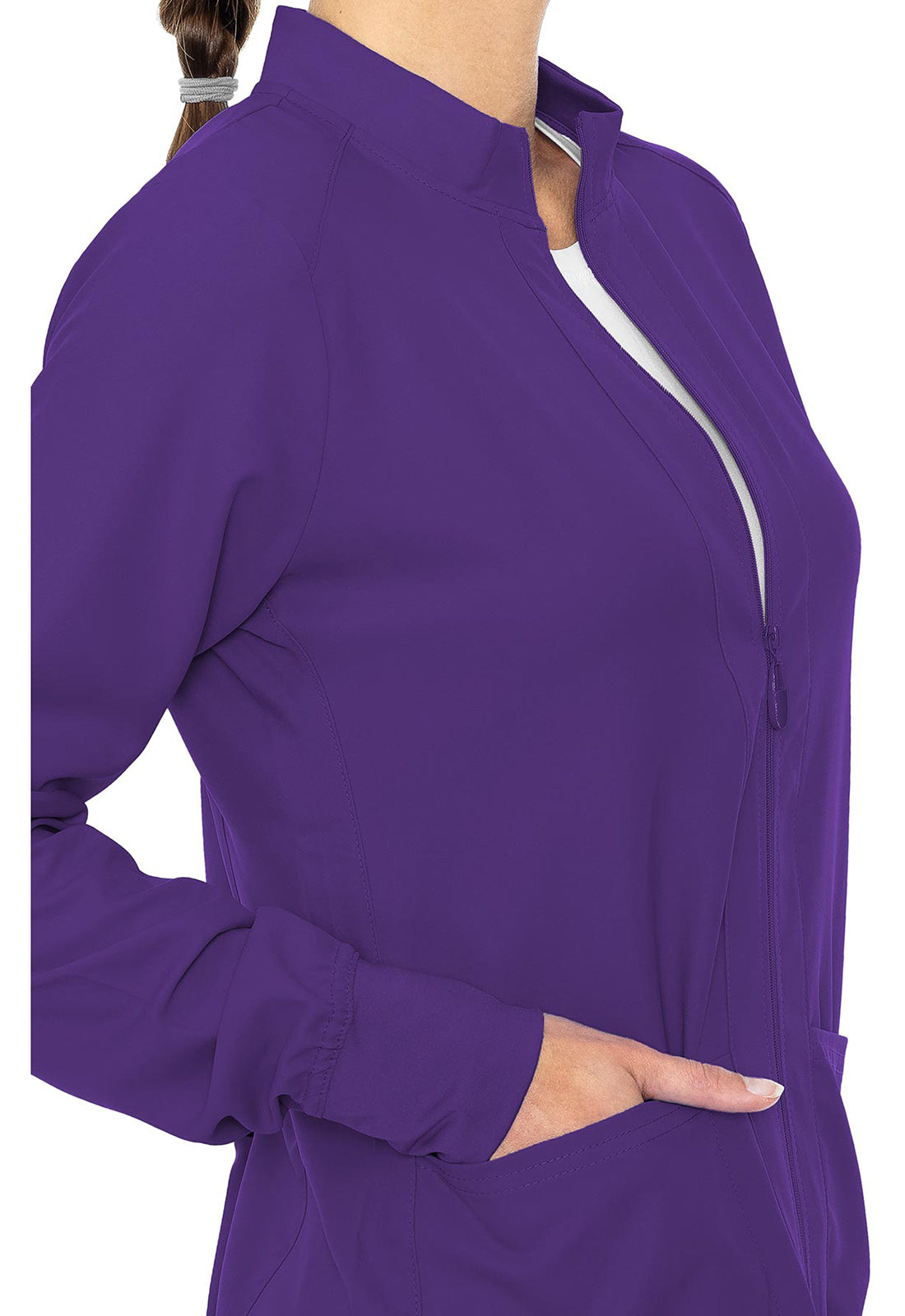 Med Couture Insight Women's MC2660 Zip Front Warm-Up With Shoulder
