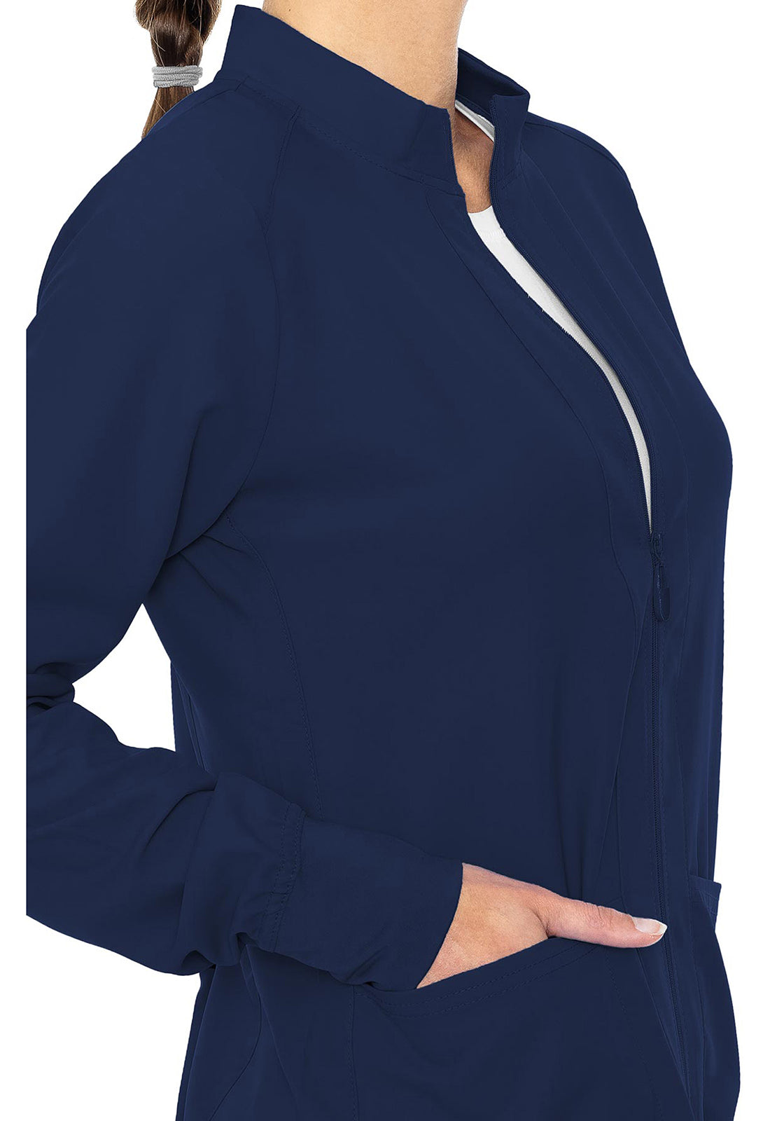 Med Couture Insight Women's MC2660 Zip Front Warm-Up With Shoulder