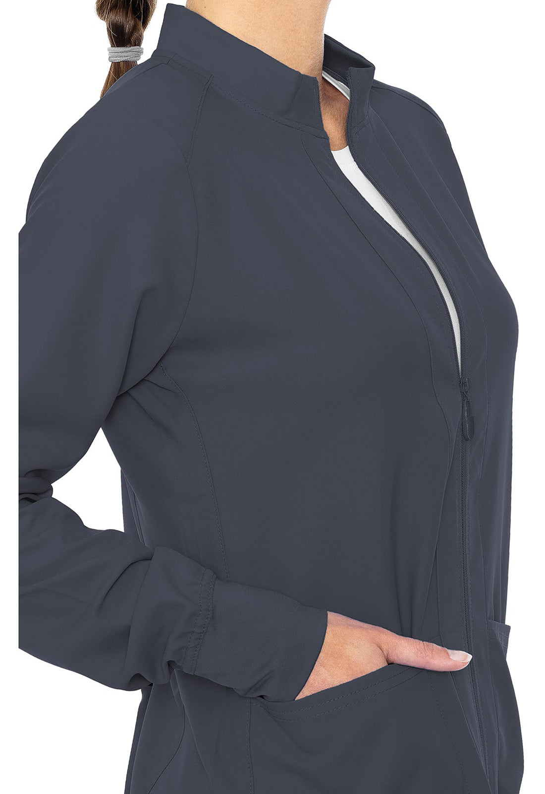 Med Couture Insight Women's MC2660 Zip Front Warm-Up With Shoulder