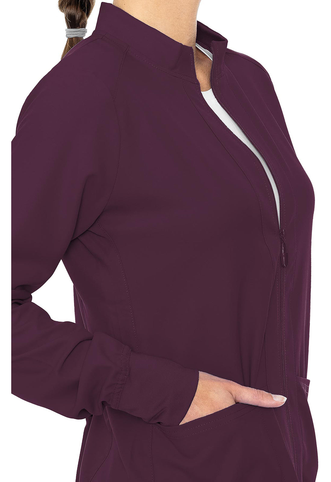 Med Couture Insight Women's MC2660 Zip Front Warm-Up With Shoulder