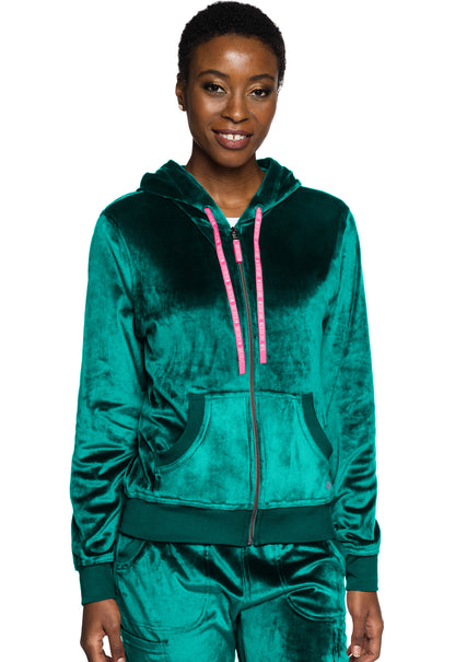 Med Couture Amp Women's MC317 Velour Zip Front Logo Hoodie