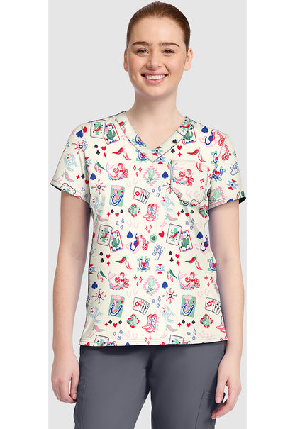 Med Couture Prints Women's MC632 Print V-Neck Top