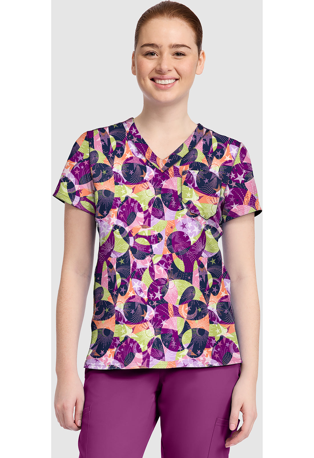 Med Couture Prints Women's MC632 Print V-Neck Top