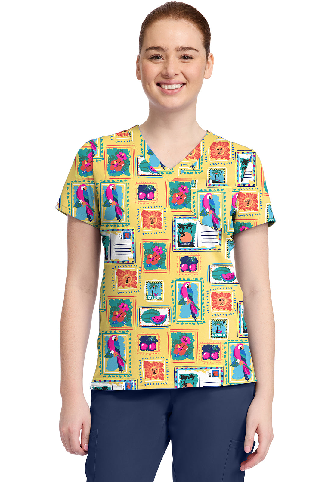 Med Couture Prints Women's MC632 Print V-Neck Top