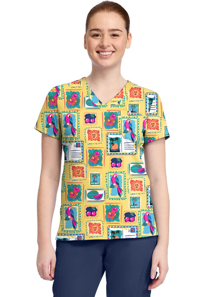 Med Couture Prints Women's MC632 Print V-Neck Top