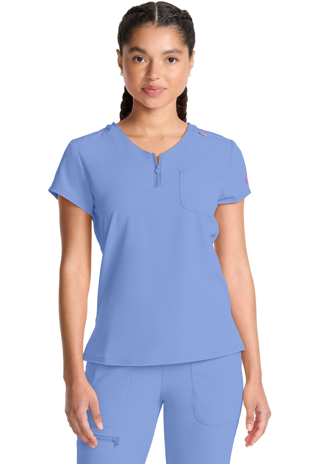 Med Couture Amp Women's MC705 Quarter Zip V-Neck Tuckable Top