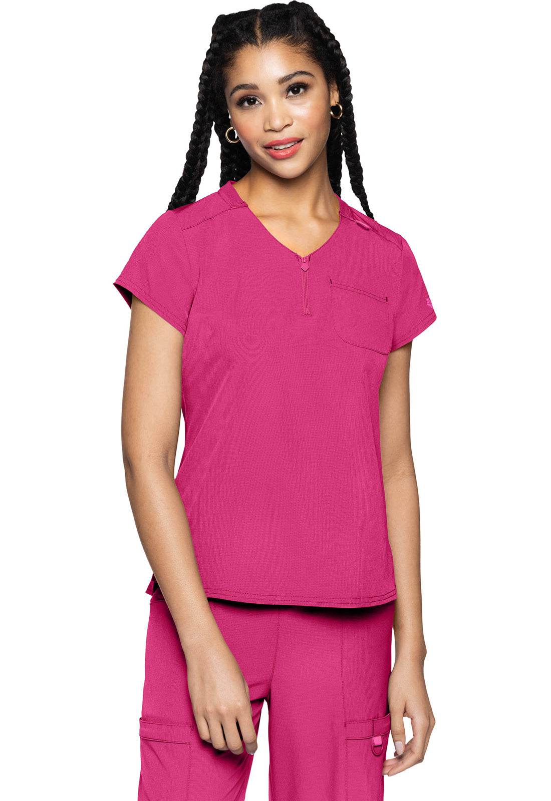 Med Couture Amp Women's MC705 Quarter Zip V-Neck Tuckable Top