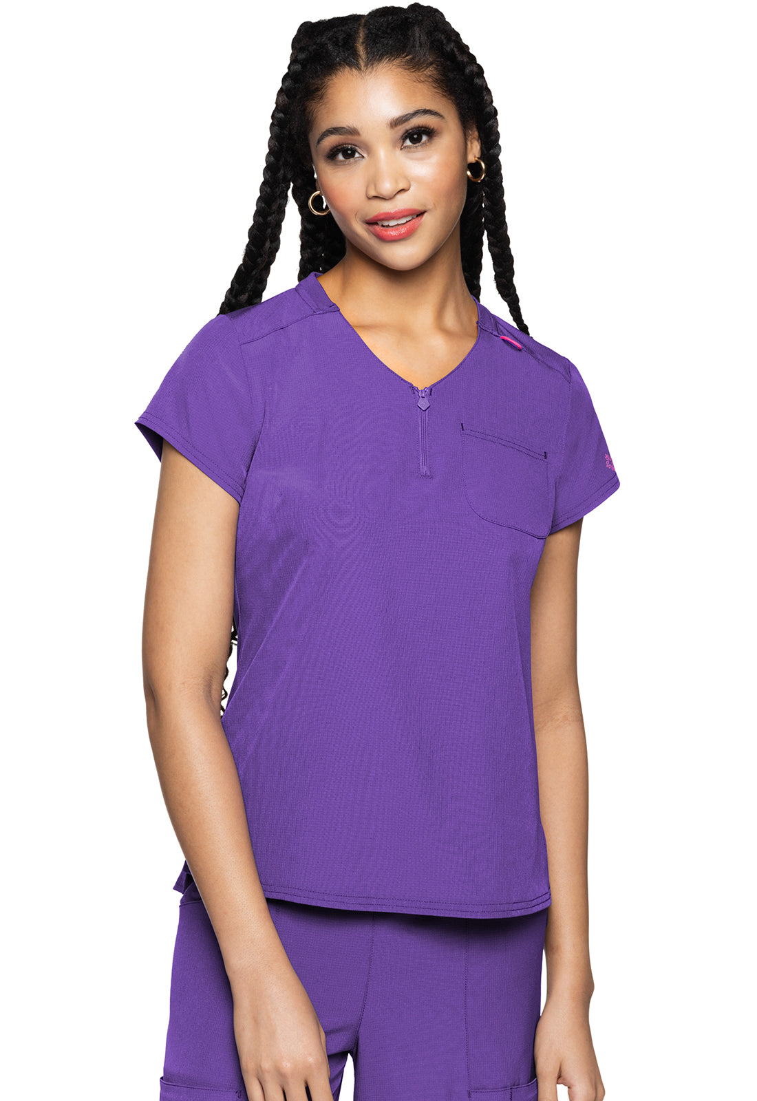 Med Couture Amp Women's MC705 Quarter Zip V-Neck Tuckable Top