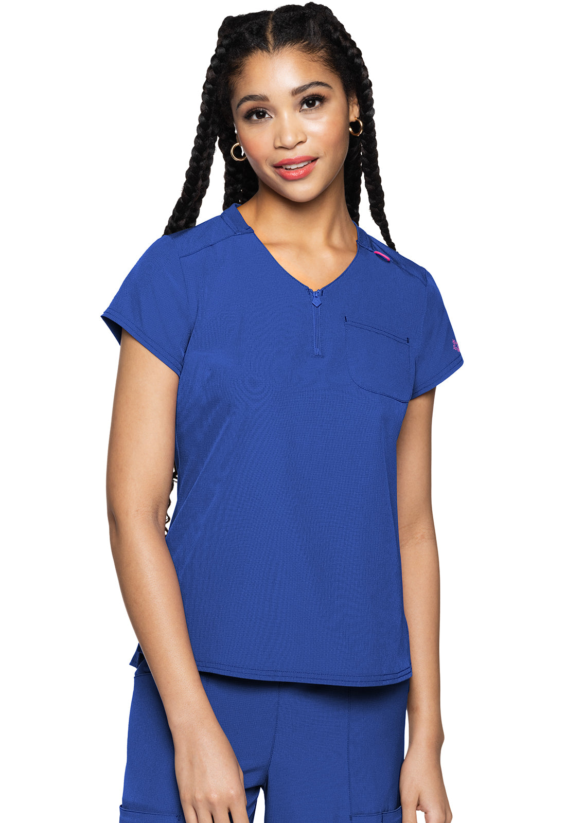 Med Couture Amp Women's MC705 Quarter Zip V-Neck Tuckable Top