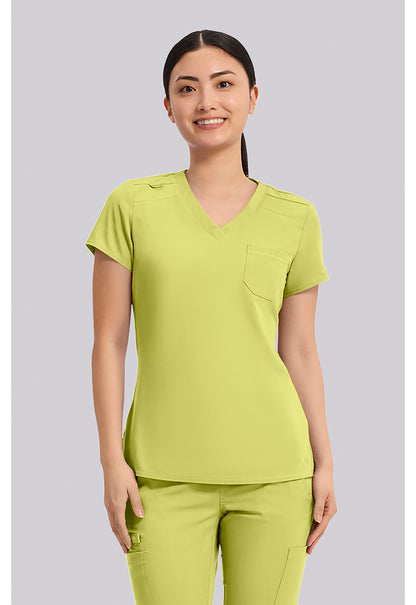 7448 Top con escote en V y bolsillo en el pecho para mujer de Med Couture Touch