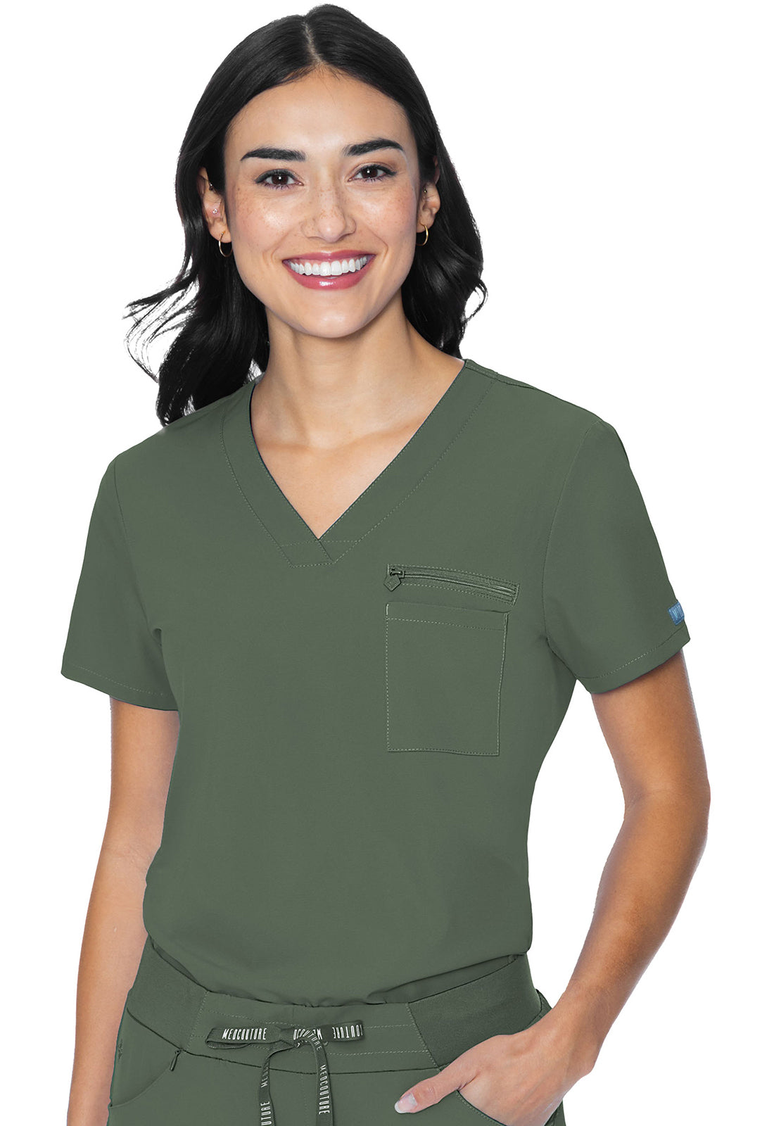 Med Couture Peaches Women's MC8482 V-Neck Chest Pocket Top