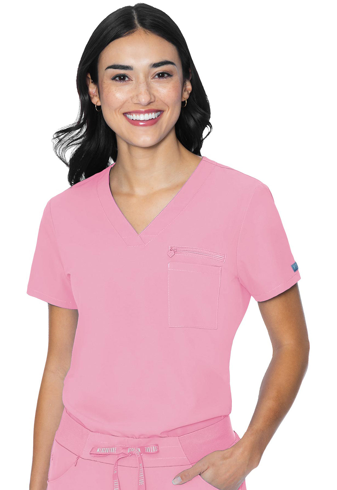 Med Couture Peaches Women's MC8482 V-Neck Chest Pocket Top