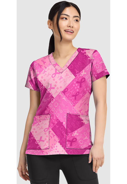 Med Couture Prints Women's MC8564 V-Neck Print Top