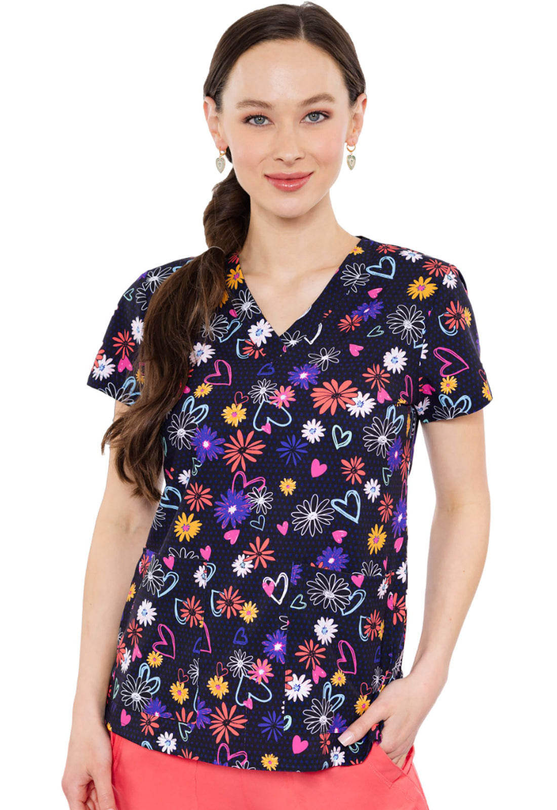 Med Couture Prints Women's MC8564 V-Neck Print Top