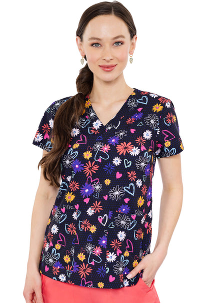 Med Couture Prints Women's MC8564 V-Neck Print Top